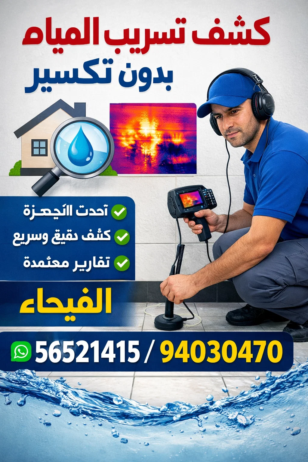 خدمات شركة الرؤى في كشف تسريب المياه بدون تكسير الفيحاء